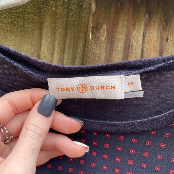 Tory Burch Wool and Silk Blend Long Sleeve Panel Front Printed Blouse - Picture 4 of 7